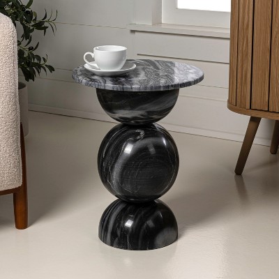 JONATHAN Y Aura 19" Modern Natural Marble Handmade Stacked Round Pedestal End Table