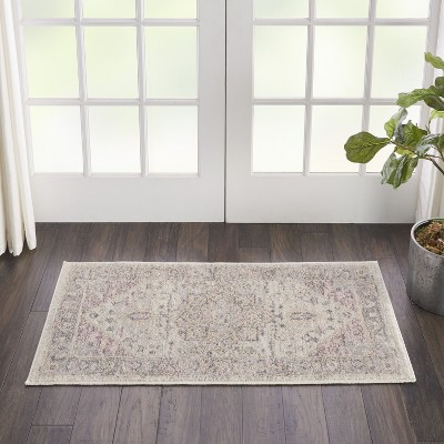 Handmade Vintage Kashan Ivory/Pink Easy-Care Rectangular Rug