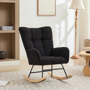 Nursery Rocking Chair, Upholstered Glider Rocker with High Backrest, Accent Reading Chair, Comfy Armchair, Recliner Chair for Bedroom Living Room - 1 of 4