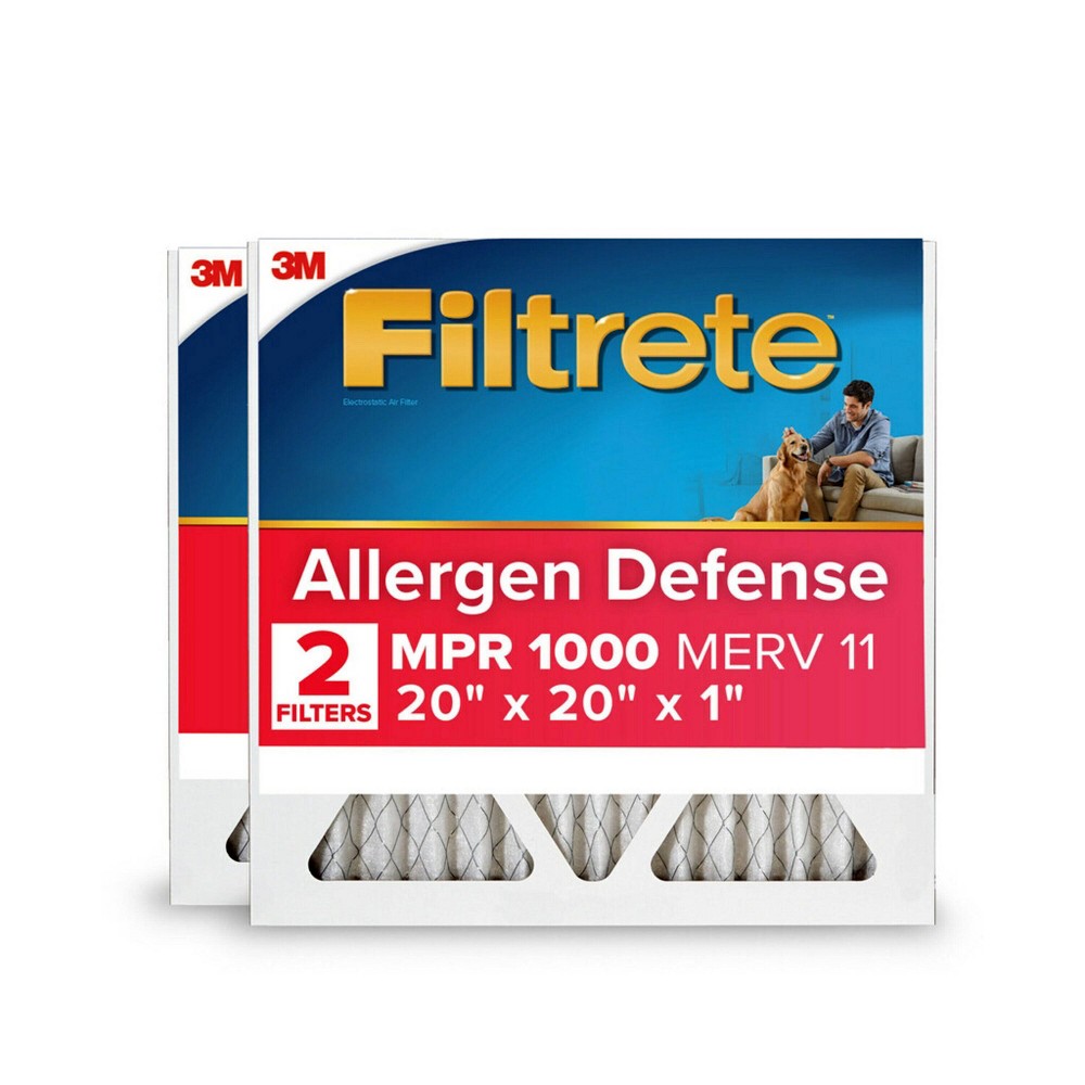 Filtrete 20x20x1 2pk Allergen Defense Air Filter 1000 MPR: MERV 11 Electrostatic Furnace Filter, Captures Dust & Pollen
