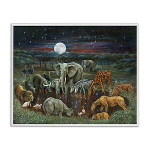 Stupell Industries Animal Pairs at Watering Hole Framed Giclee Wall Art - 1 of 4