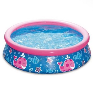 Summer Waves P1000515B167 Quick Set 5ft x 15in Round Inflatable Ring Backyard Kids Toddler Kiddie Swimming Splash Wading Pool, Pink Whale Print - 1 of 4