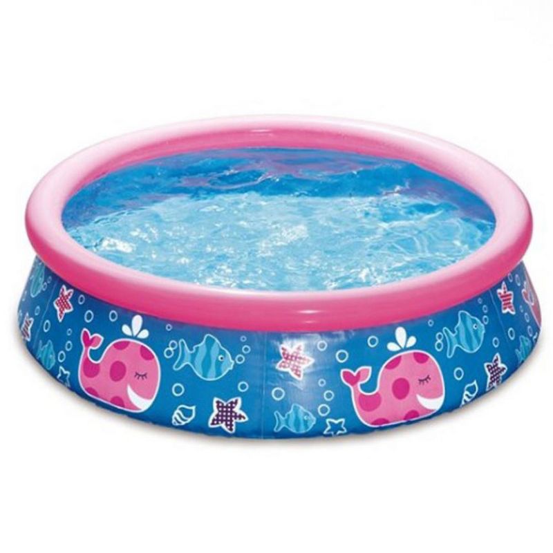 Summer Waves P1000515B167 Quick Set 5ft x 15in Round Inflatable Ring Backyard Kids Toddler Kiddie Swimming Splash Wading Pool, Pink Whale Print, 1 of 5