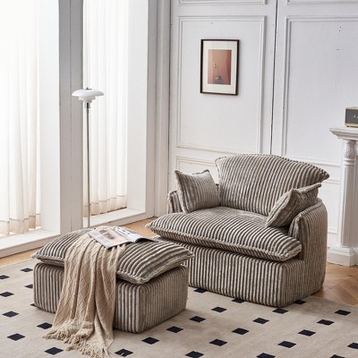 Convertible Compressed Sofa Chair with Ottoman, Modern Corduroy Fabric Armchair for Small Spaces, Living Room, Dorm, or Apartment