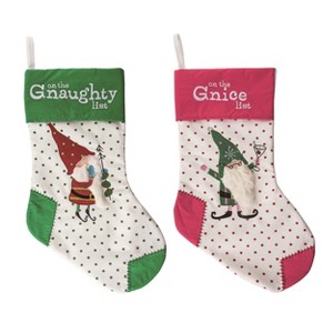 Transpac Fabric Gnaughty Gnome Stocking Set of 2 Christmas Home Decorations - 1 of 2