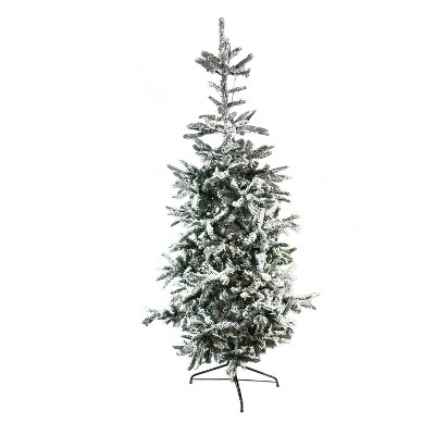 Northlight 7.5' Pre-Lit Slim Nordmann Fir Flocked Artificial Christmas Tree - Warm Clear LED Lights