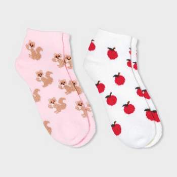 Women's 2pk Squirrel Cozy Low Cut Socks - Pink/Ivory 4-10