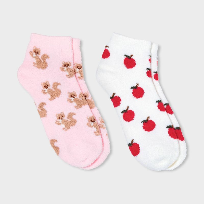 Women&#39;s 2pk Squirrel Cozy Low Cut Socks - Pink/Ivory 4-10, 1 of 4