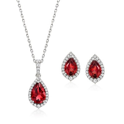Ross-Simons 2.60 ct. t.w. Garnet and .40 ct. t.w. White Topaz Jewelry Set: Earrings and Pendant Necklace in Sterling Silver Size 18