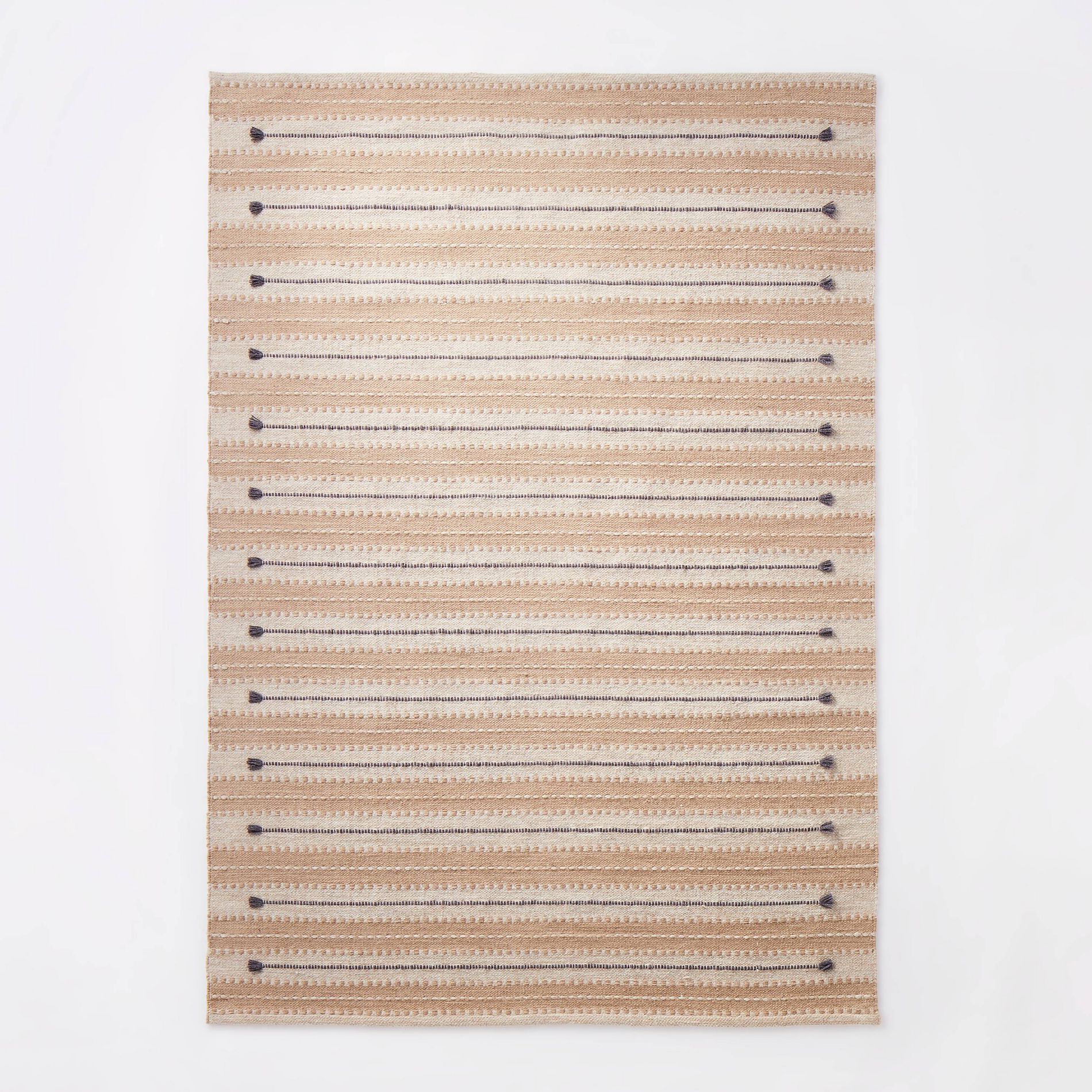 5'x7' Striped/Clipped Yarn Rug Ivory - Threshold™ designed with Studio McGee: Handmade Wool & Cotton, Geometric Flat Pile