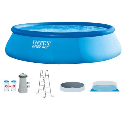 Intex Easy Set Inflatable Puncture Resistant Circular Above Ground Portable Outdoor Family Swimming Pool with Filter