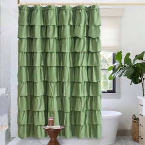 Sage Green Ruffle Shower Curtain, Farmhouse Style, Soft Fabric, 72x72 Inches for Privacy - 1 of 4