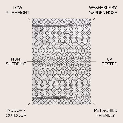 Kafel Ivory and Black Geometric Bohemian Indoor/Outdoor Rug