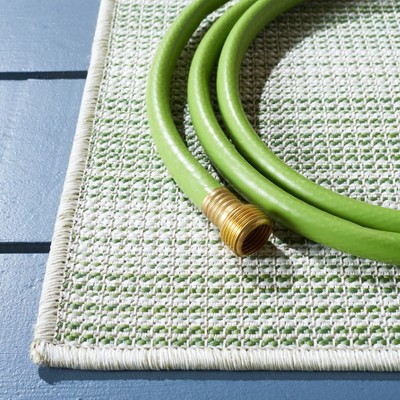 Olive Green and Ivory Striped Indoor/Outdoor Area Rug