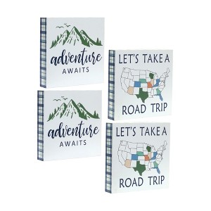 Adventure Sentiment Wall Signs – 8" Square Rustic MDF Block Art with Travel Quotes (Set of 4) By Melrose - 1 of 4