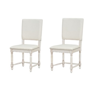 Zeus & Ruta 2-Piece Vintage Traditional Upholstered Dining Chairs with Padded Backs, Cream