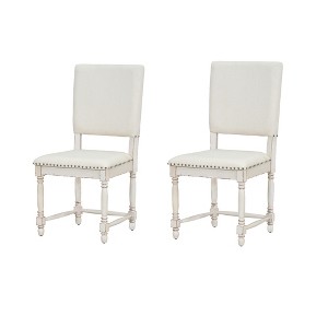 Zeus & Ruta 2-Piece Vintage Traditional Upholstered Dining Chairs with Padded Backs, Cream - 1 of 4