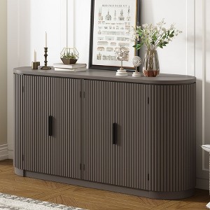 Vertical Striped Door Storage Cabinet with Metal Handles Adjustable Suitable for Study Entryway and Living Room - 1 of 3