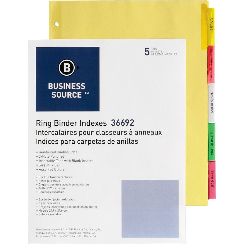 Business Source Ring Binder Indexes 2" Tabs 11"x8-1/2" 5-Tabs Mulit 36692, 1 of 2