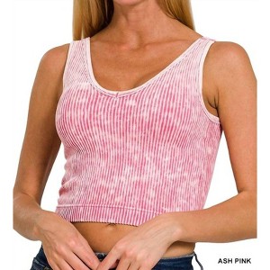 Women's Ribbed Cropped Padded V-Neck Bra Top - ZENANA - 1 of 1