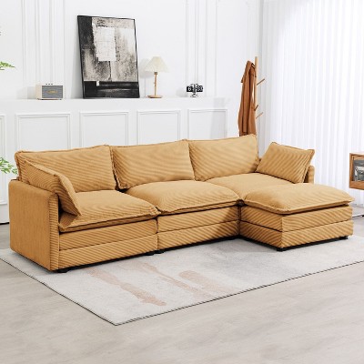Hyleory 112 in. W 4-Piece Modern Corduroy Fabric Sectional Sofa Couch with Ottoman