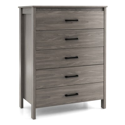 Gray Oak 5-Drawer Vertical Nursery Dresser with Metal Handles