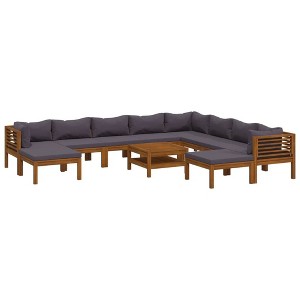 vidaXL Wooden Lounge Set Dark Grey Solid Acacia Wood, 100% Polyester Fabric - 1 of 4