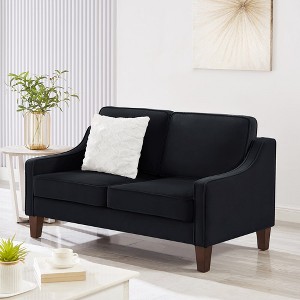 Modern Loveseat sofa for Living Room, Upholstered Velvet Small Couch with Wooden Legs for Livingroom Bedroom - 1 of 4
