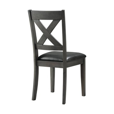 Cross-Back Gray Faux Leather Upholstered Side Chair Set