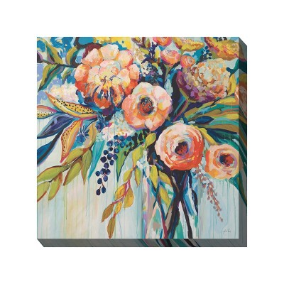 Cottage Garden West of The Wind Celebration Colorful 24 x 24 Inch Waterproof Gallery Wrapped Canvas, Outdoor Garden, Yard, Patio All Weather Hanging