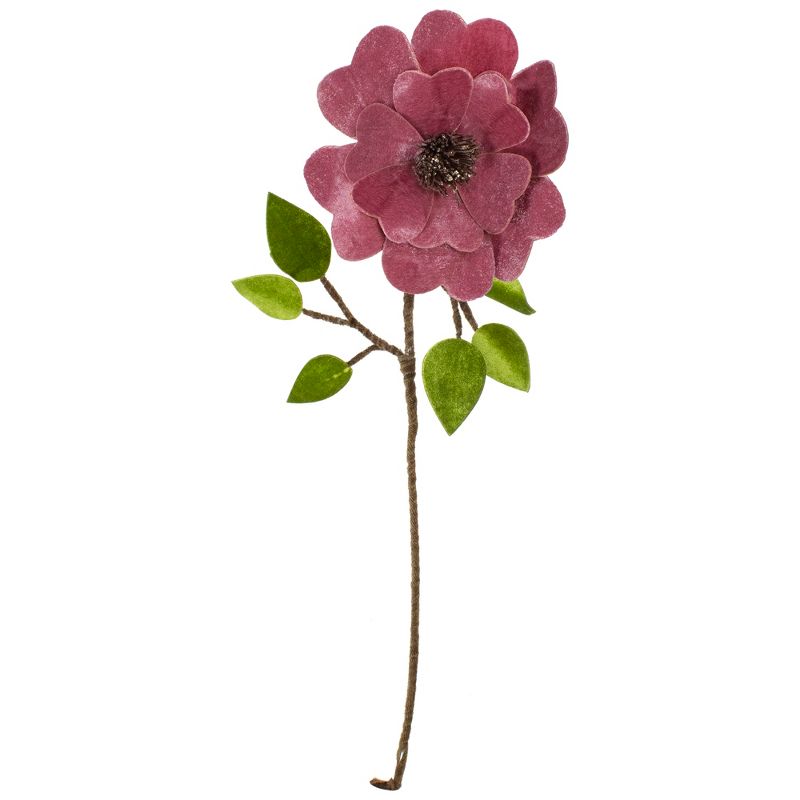 Northlight 21.5" Pink Heart Flower with Stem and Leaves Christmas Pick, 1 of 4