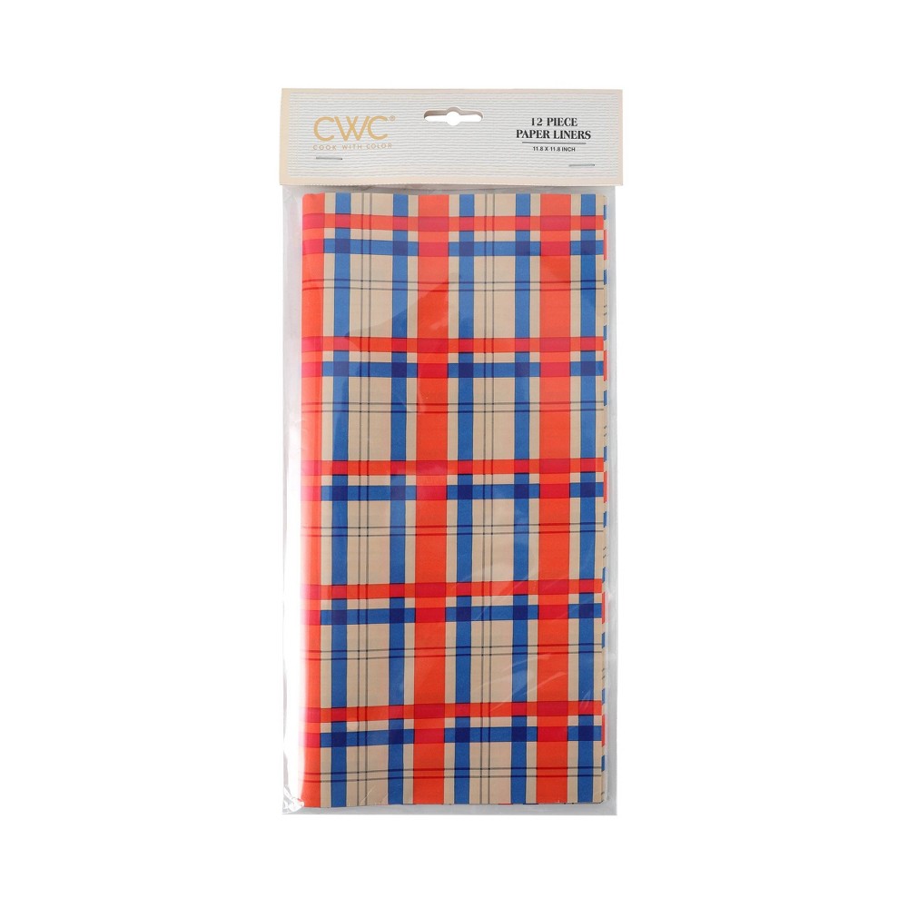 Cook With Color 12pk Food Basket Liners Plaid