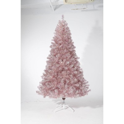 Rose Gold Tinsel Pencil Christmas Tree – Artificial Slim Xmas Tree with Sturdy Metal Stand, Holiday Decoration for Indoor Home, Office & Party