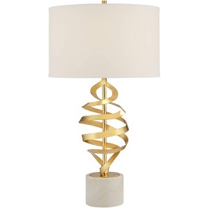 Possini Euro Design Helix Modern Table Lamp 30" Tall Sculptural Brass Metal Open Ribbon White Linen Drum Shade Bedroom for Bedroom Living Room Bedside - 1 of 4