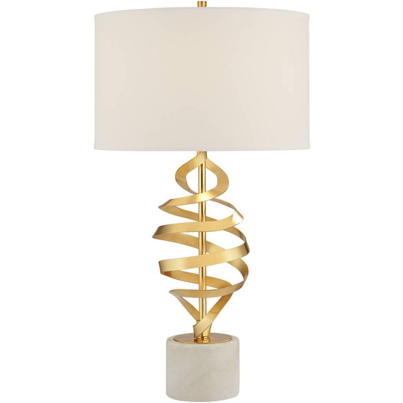 Possini Euro Design Helix Modern Table Lamp 30" Tall Sculptural Brass Metal Open Ribbon White Linen Drum Shade Bedroom for Bedroom Living Room Bedside, 1 of 10