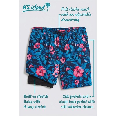 Мужские брюки KingSize 8" Swim Trunks With Super Stretch Liner - L, Blue Exotic Floral — фото 3