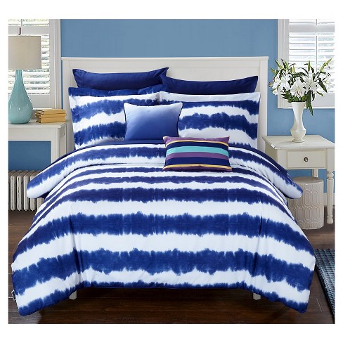 Lucas Striped Shibori Tie Dye Printed Comforter Set 9 Piece Full