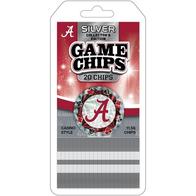 MasterPieces Casino Style 20 Piece 11.5 Gram Poker Chip Set NCAA Alabama Crimson Tide Silver Edition
