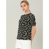 INSPIRE CHIC Women's Floral Summer Crew Neck Casual Shirred Short Sleeve Blouse - 2 of 4