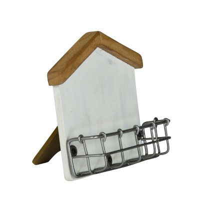 Transpac Wood 4.75 in. White House Shaped Card Holder with Wire Frame