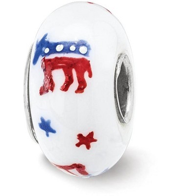 Black Bow Jewelry Fenton Sterling Silver Patriotic Democrat Glass Bead Charm