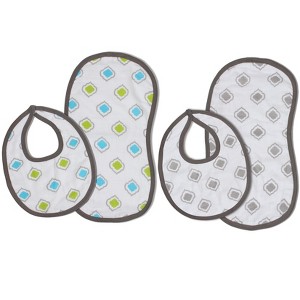 Bacati - Moroccan Tiles Aqua/Lime/Gray Muslin 4 pc set of Bibs & Burp Cloths Set - 1 of 4