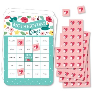 Big Dot of Happiness Colorful Floral Happy Mother's Day - Bingo Cards and Markers - We Love Mom Party Shaped Bingo Game - Set of 18 - 1 of 4