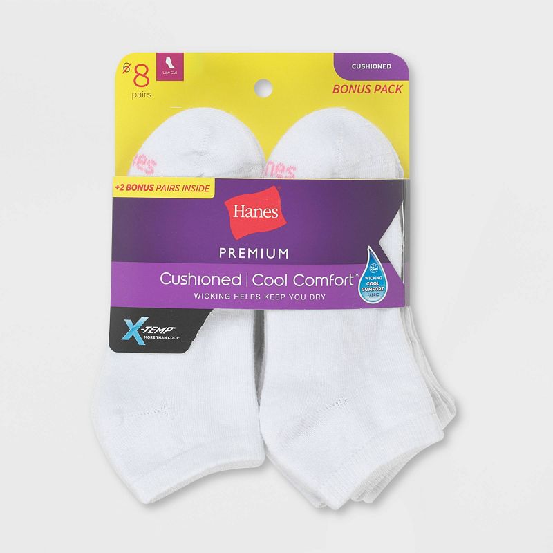 Hanes Premium Women's Cushioned 6+2 Bonus Pack Low Cut Socks - 5-9, 2 of 4