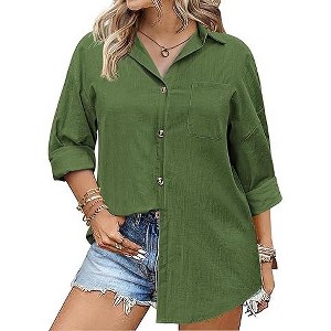 Zeagoo Women's Linen Button Down Shirt - Long Sleeve Cotton Gauze Blouse Loose Fit