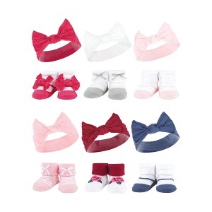 Hudson Baby Infant Girl 12Pc Headband and Socks Giftset, Pink White Pink Blue, One Size - 1 of 3