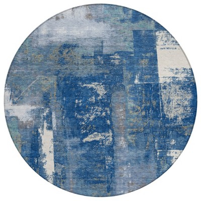 Navy Blue And Ivory Abstract Washable Indoor Outdoor Area Rug