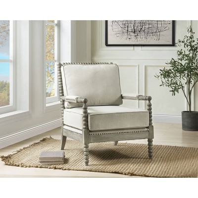 35" Saraid Accent Chair Beige Linen/Gray Oak Finish - Acme Furniture: Velvet Upholstery, No Assembly Required, Wood Frame