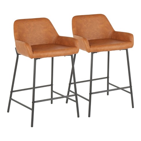 Set of 2 Daniella Industrial Counter Height Barstool Camel LumiSource