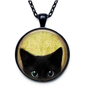 Peeking Black Cat Necklace - Hypoallergenic Adjustable Chain, Cute Cat Lover Gift & Halloween Jewelry - 1 of 1